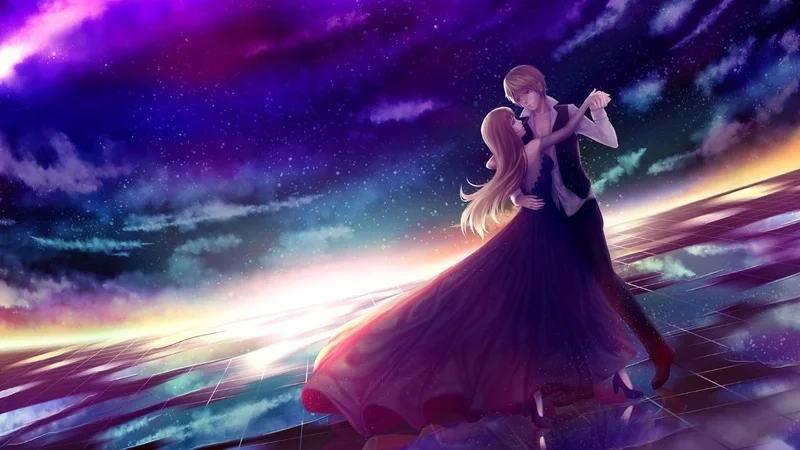 Cặp đôi cute anime thể hiện tình yêu trong từng ánh mắt