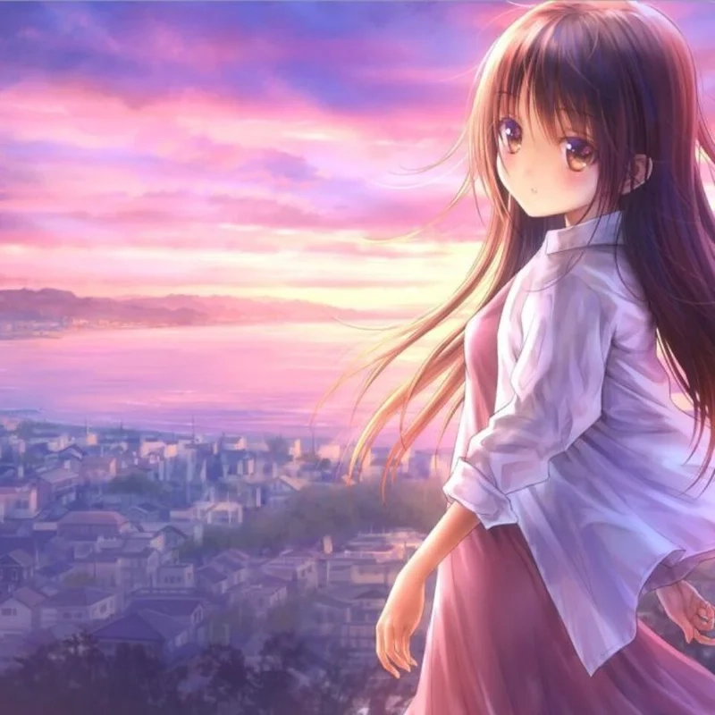 Nữ anime cute với mái tóc bồng bềnh và ánh mắt mơ màng