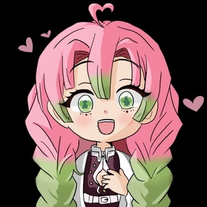 Ảnh Mitsuri chibi cute mang cảm giác vui tươi.